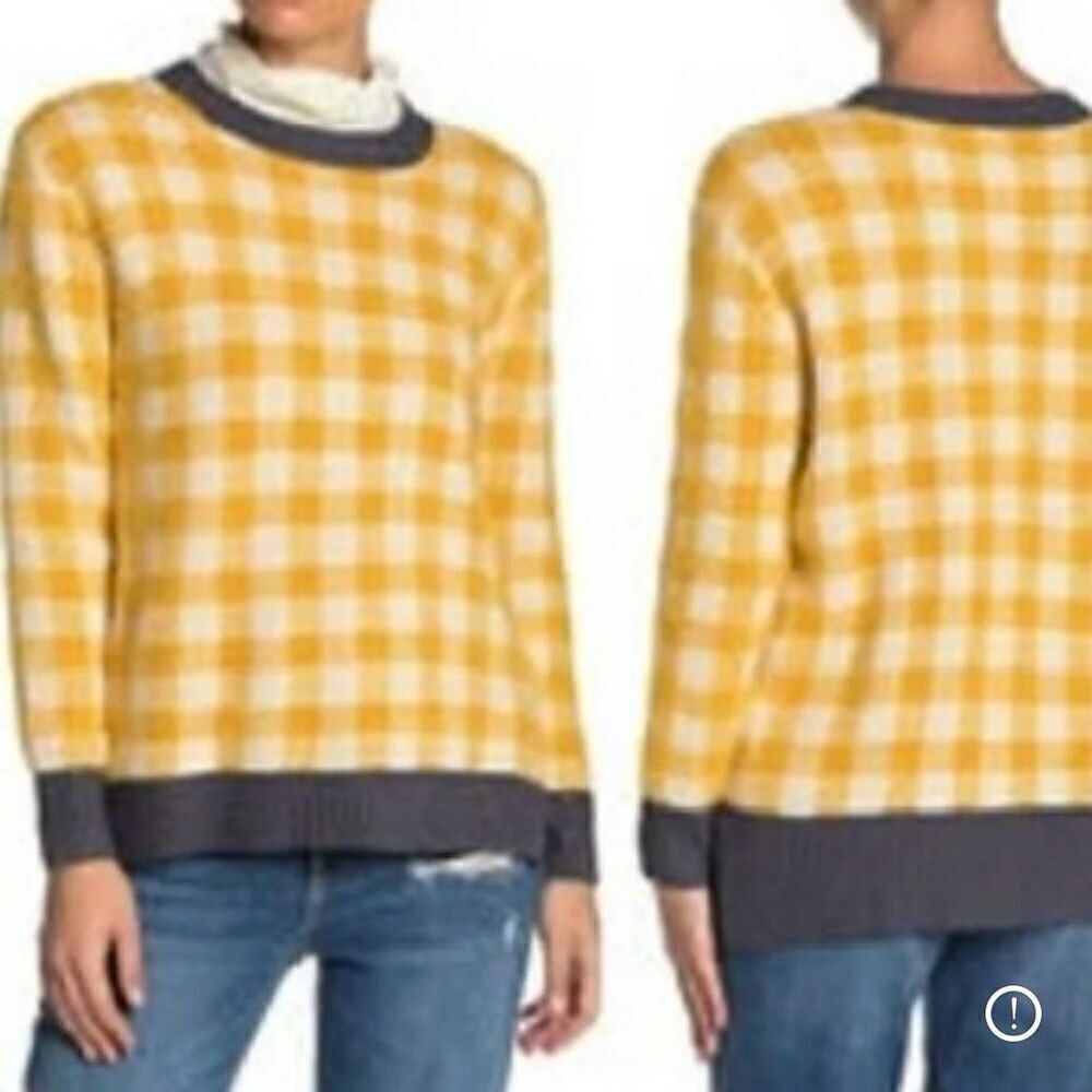 Susina yellow buffalo check cozy crewneck sweater small